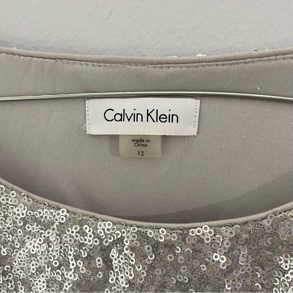 Calvin Klein Silver Sequin Midi Dress - Picture 4 of 5
